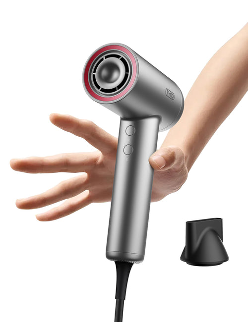 TYMO Ionic Hair Dryer Professional Hair Blow Dryer with 110000 RPM Brushless Motor for Fast Drying Lightweight Compact Hairdryer with Nozzle Low Noise 4 Temps & 3 Speeds for Women Man Silver