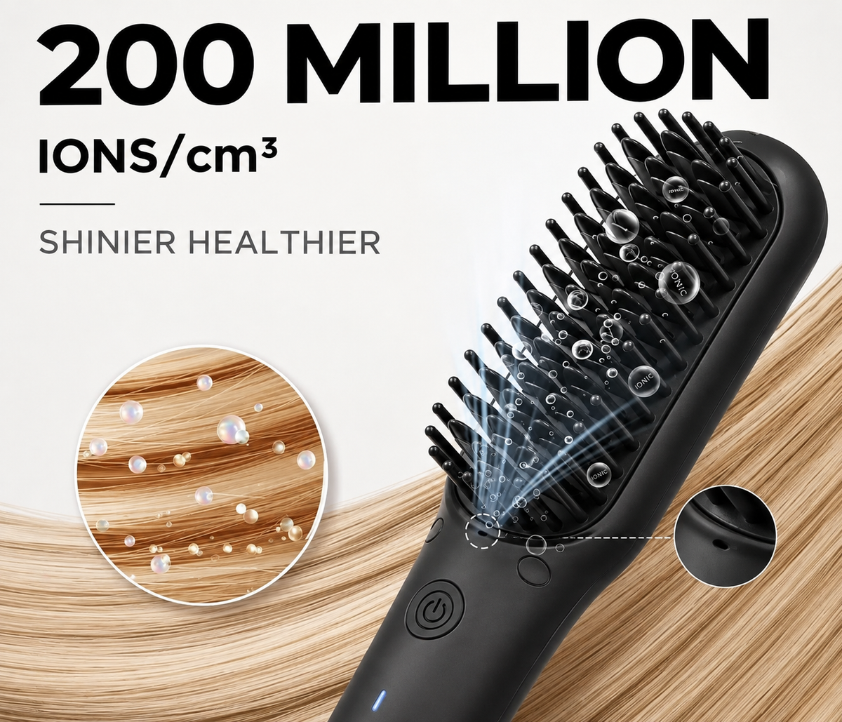 TYMO Cordless Hair Straightener Brush - Black