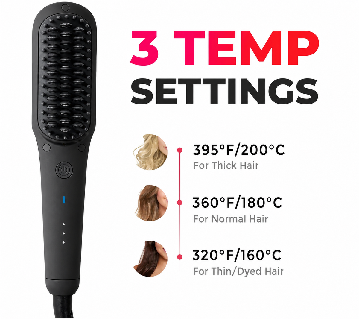 TYMO Cordless Hair Straightener Brush - Black