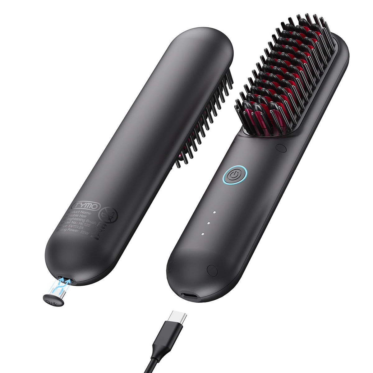 TYMO Cordless Hair Straightener Brush - Black