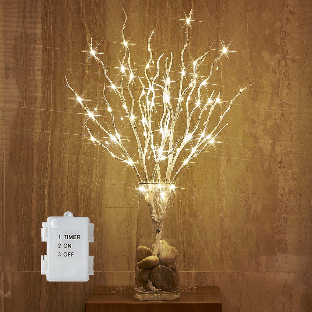BAOLITVINE Lighted Birch Branches with Timer 70 Fairy Lights 18IN Twig Lights for Indoor Outdoor Home Christmas Wedding Vase Decorations
