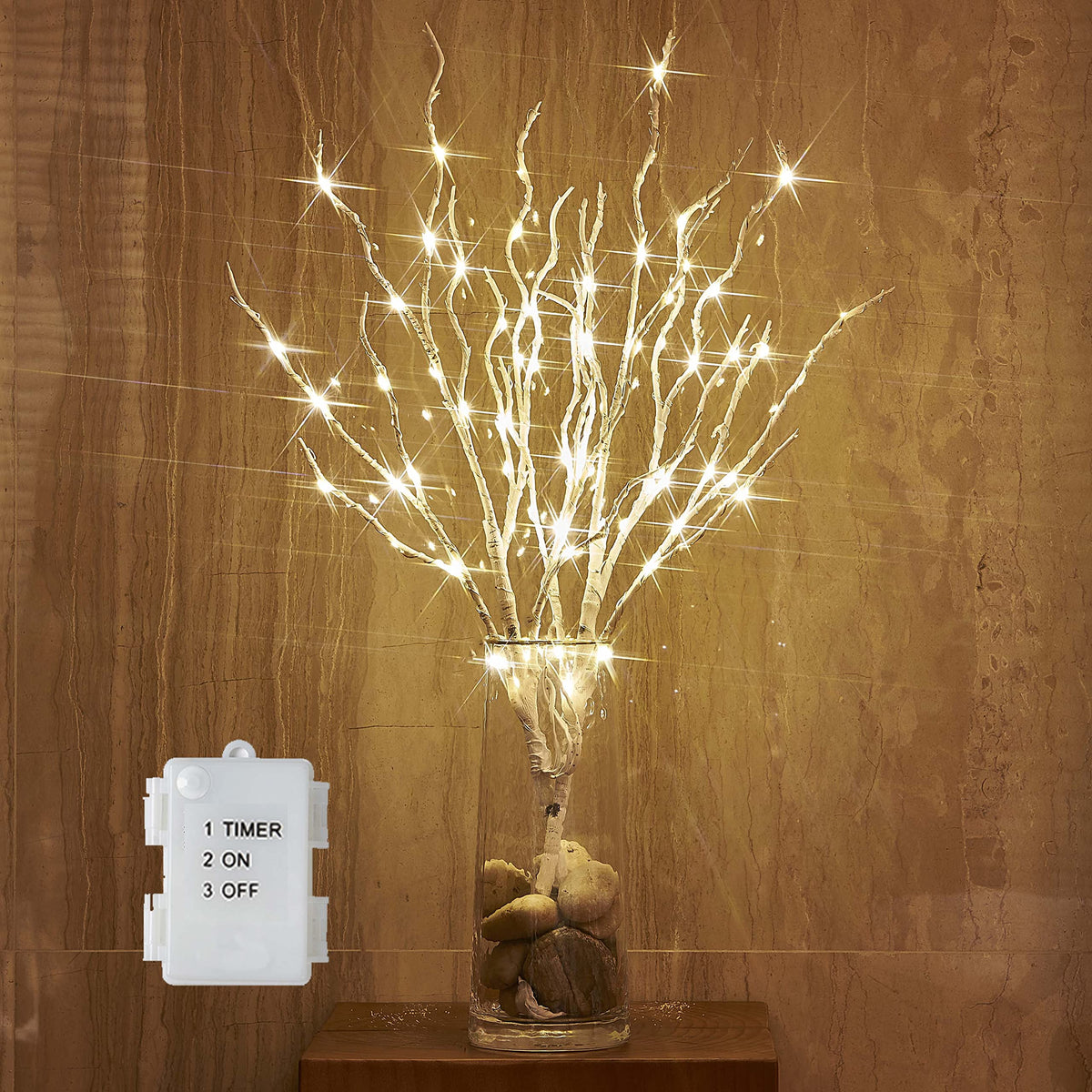 BAOLITVINE Lighted Birch Branches with Timer 70 Fairy Lights 18IN Twig Lights for Indoor Outdoor Home Christmas Wedding Vase Decorations