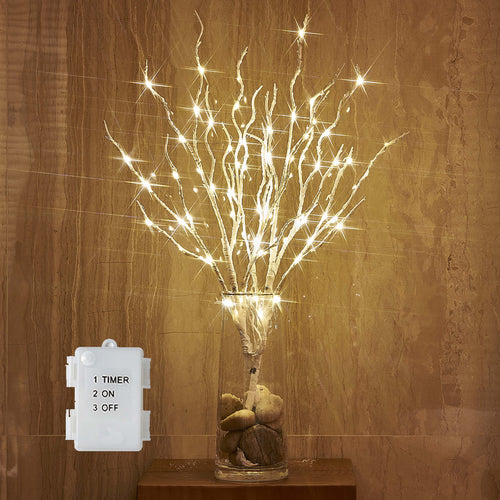BAOLITVINE Lighted Birch Branches with Timer 70 Fairy Lights 18IN Twig Lights for Indoor Outdoor Home Christmas Wedding Vase Decorations